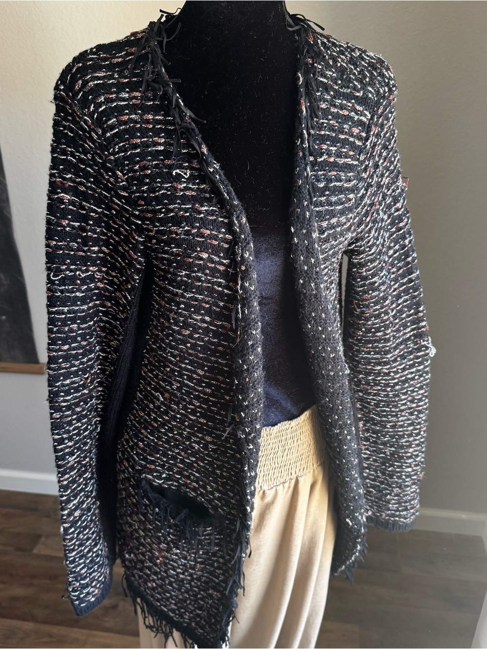 Simply Vera Vera Wang Black Tweed Open-Front Cardigan with Multicolor Accents